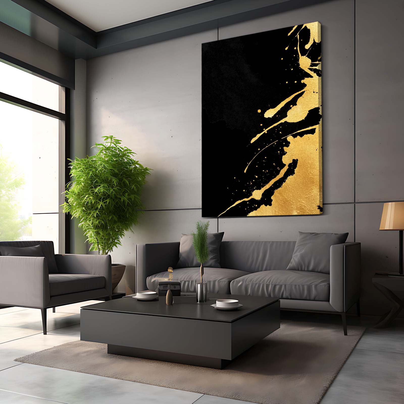 Molten Streak Gold Wall Decor – styled in a furnished interior