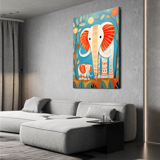Mom Elephant Family Art — cute canvas print in blue tones, view 3