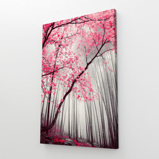 Monochrome Forest Path Cherry Blossom Wall Decor – styled in a furnished interior