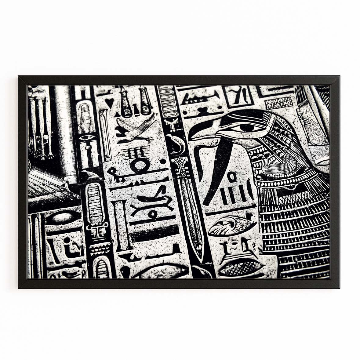Monochrome Hieroglyph Column Egyptian Art – with Premium Black frame on white background