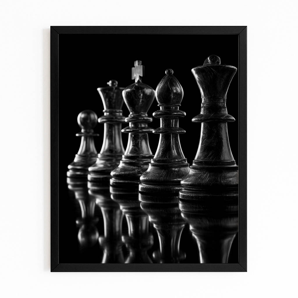 Monochrome Lineup Chess Canvas Art – with Premium Black frame on white background