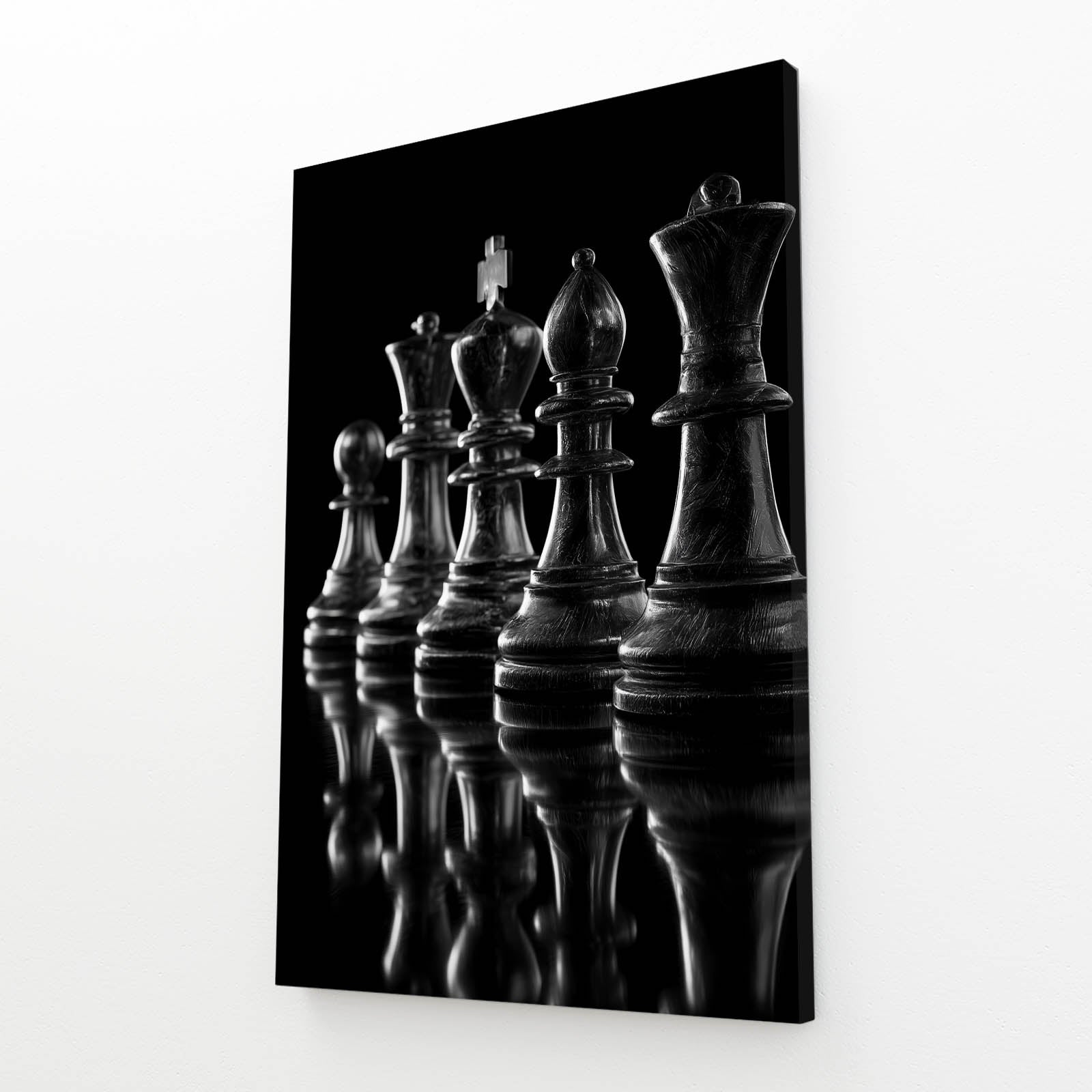 Monochrome Lineup Chess Canvas Art – angled canvas view on white background