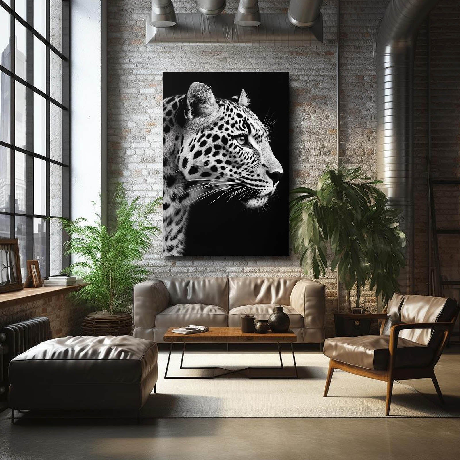 Monochrome Profile Leopard Art – styled in a furnished interior