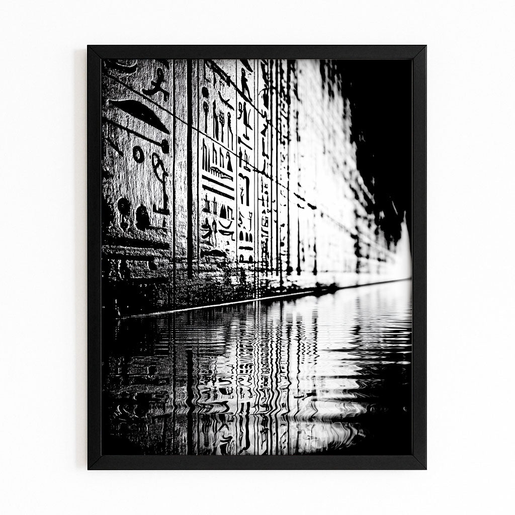 Monochrome Reflection Corridor Egyptian Canvas – with Premium Black frame on white background