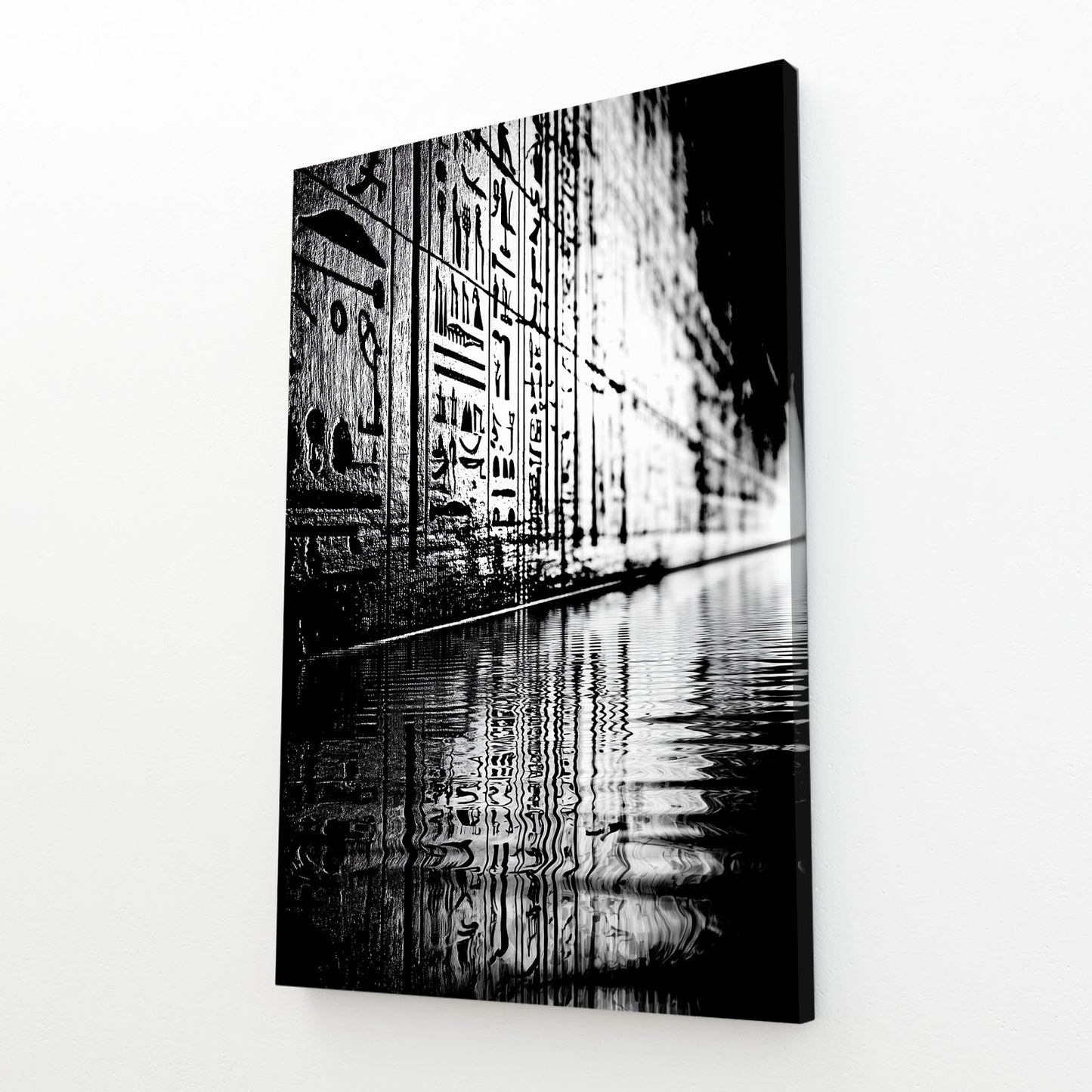 Monochrome Reflection Corridor Egyptian Canvas – angled canvas view on white background