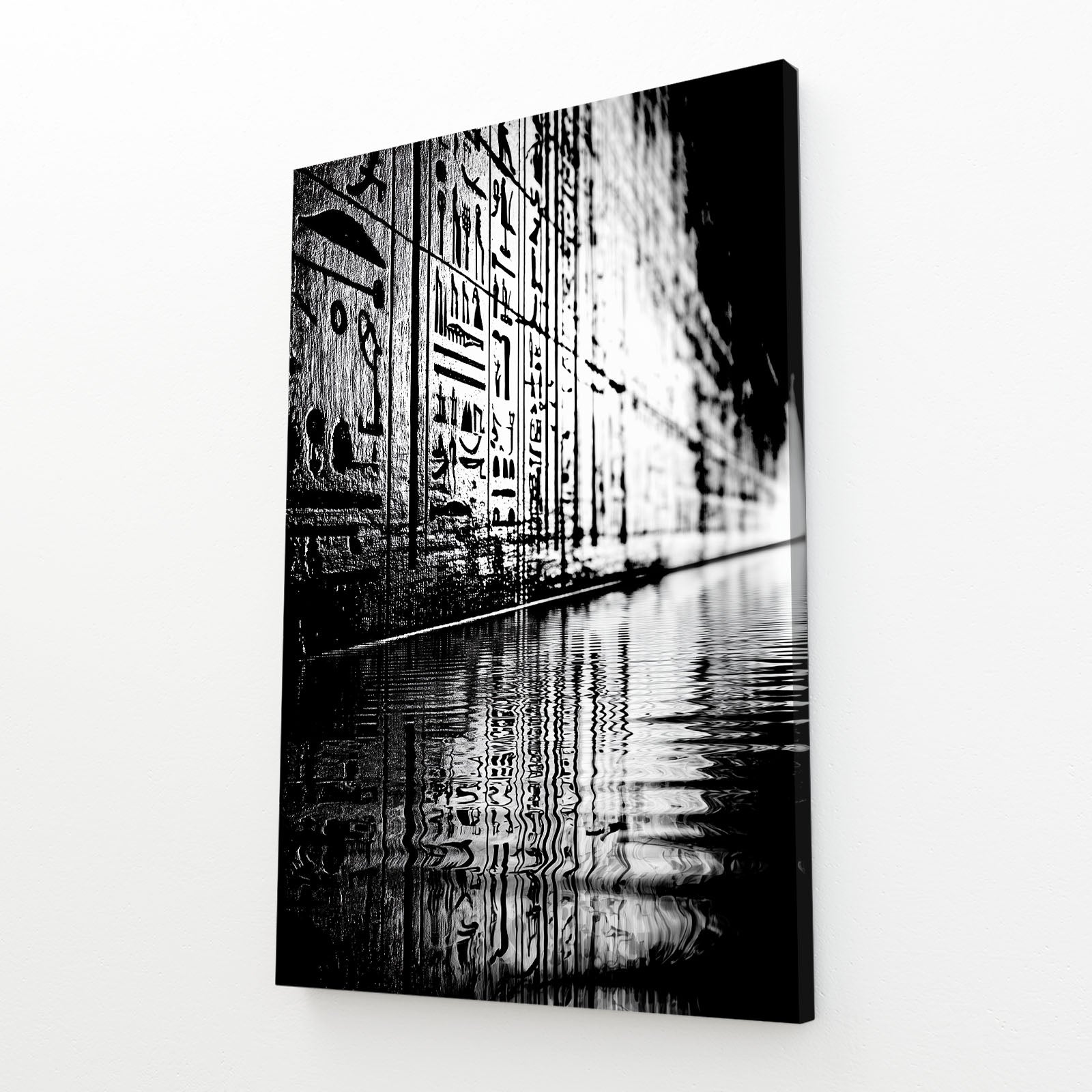 Monochrome Reflection Corridor Egyptian Canvas – angled canvas view on white background
