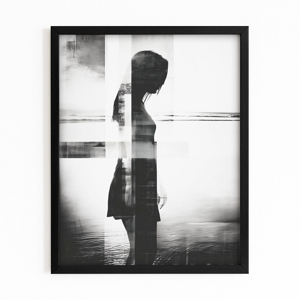 Monochrome Silhouette Figure Photography Wall Decor – with Premium Black frame on white background