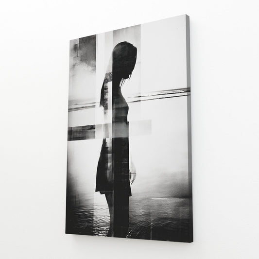 Monochrome Silhouette Figure Photography Wall Decor – angled canvas view on white background