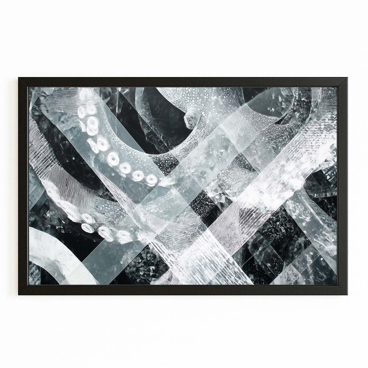 Monochrome Weave Octopus Art – with Premium Black frame on white background