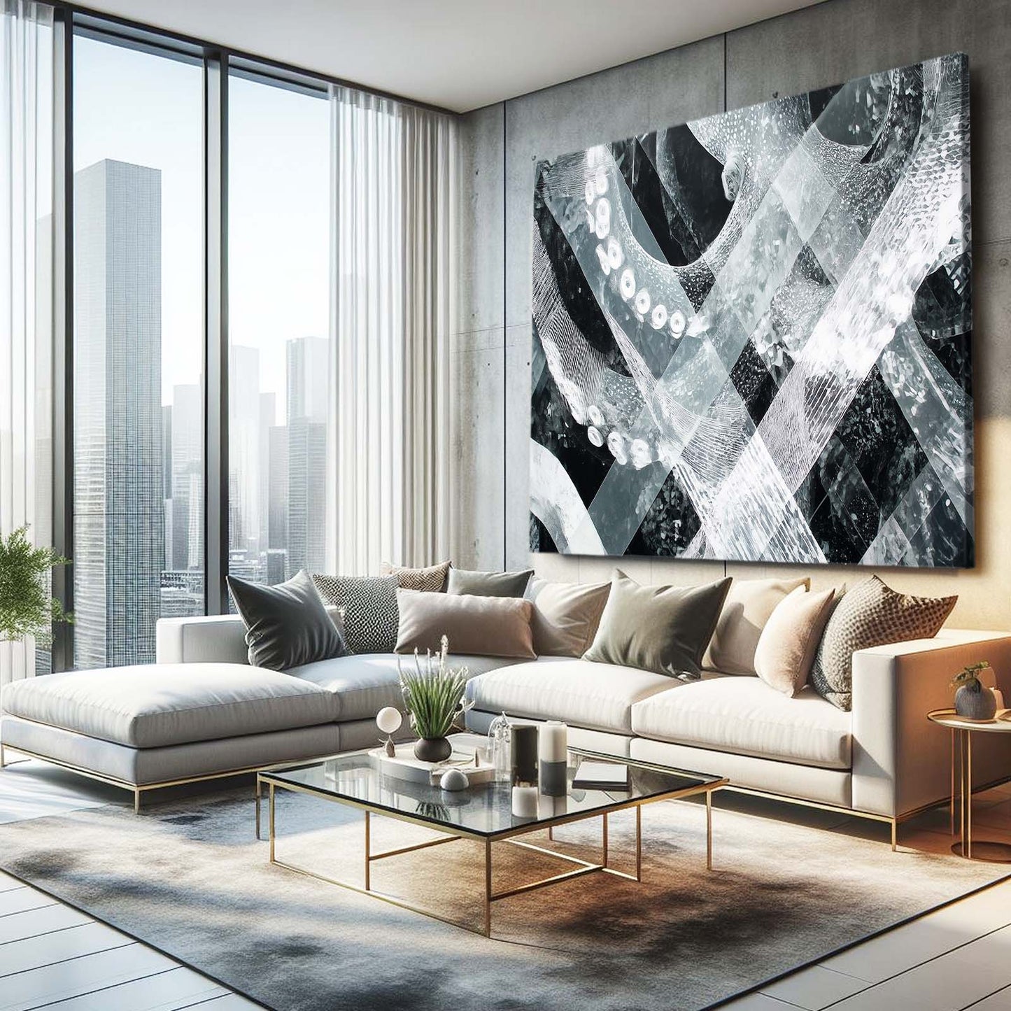 Monochrome Weave Octopus Art – styled in a furnished interior