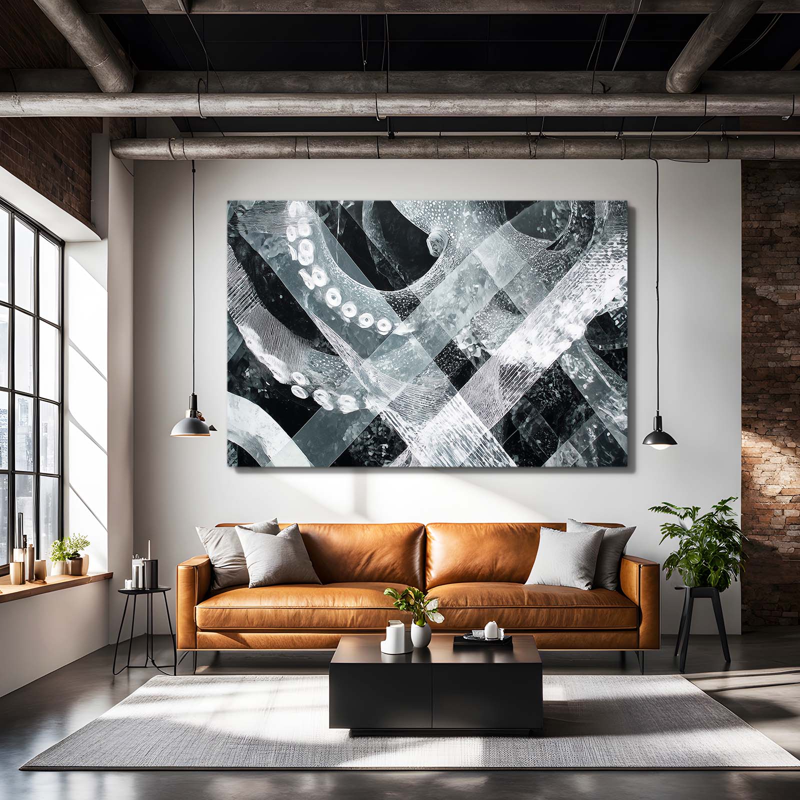 Monochrome Weave Octopus Art – styled in a furnished interior