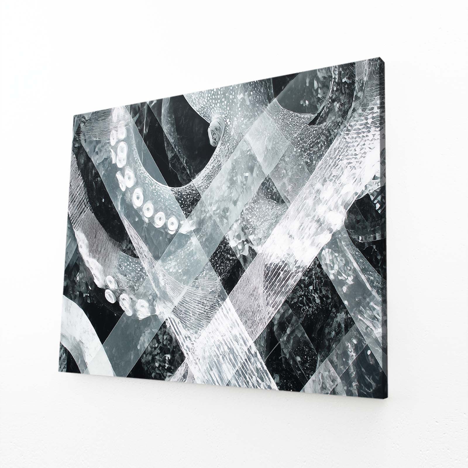 Monochrome Weave Octopus Art – angled canvas view on white background