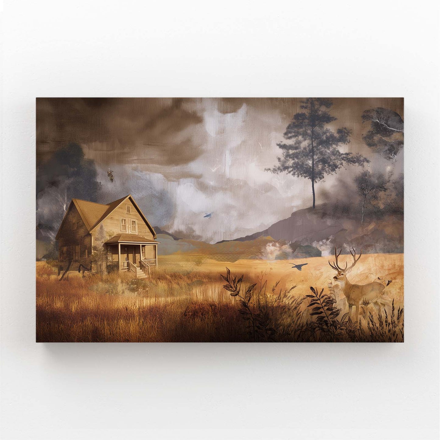 Moody Farmhouse Field Farmhouse Art – moody farmhouse field farmhouse canvas print