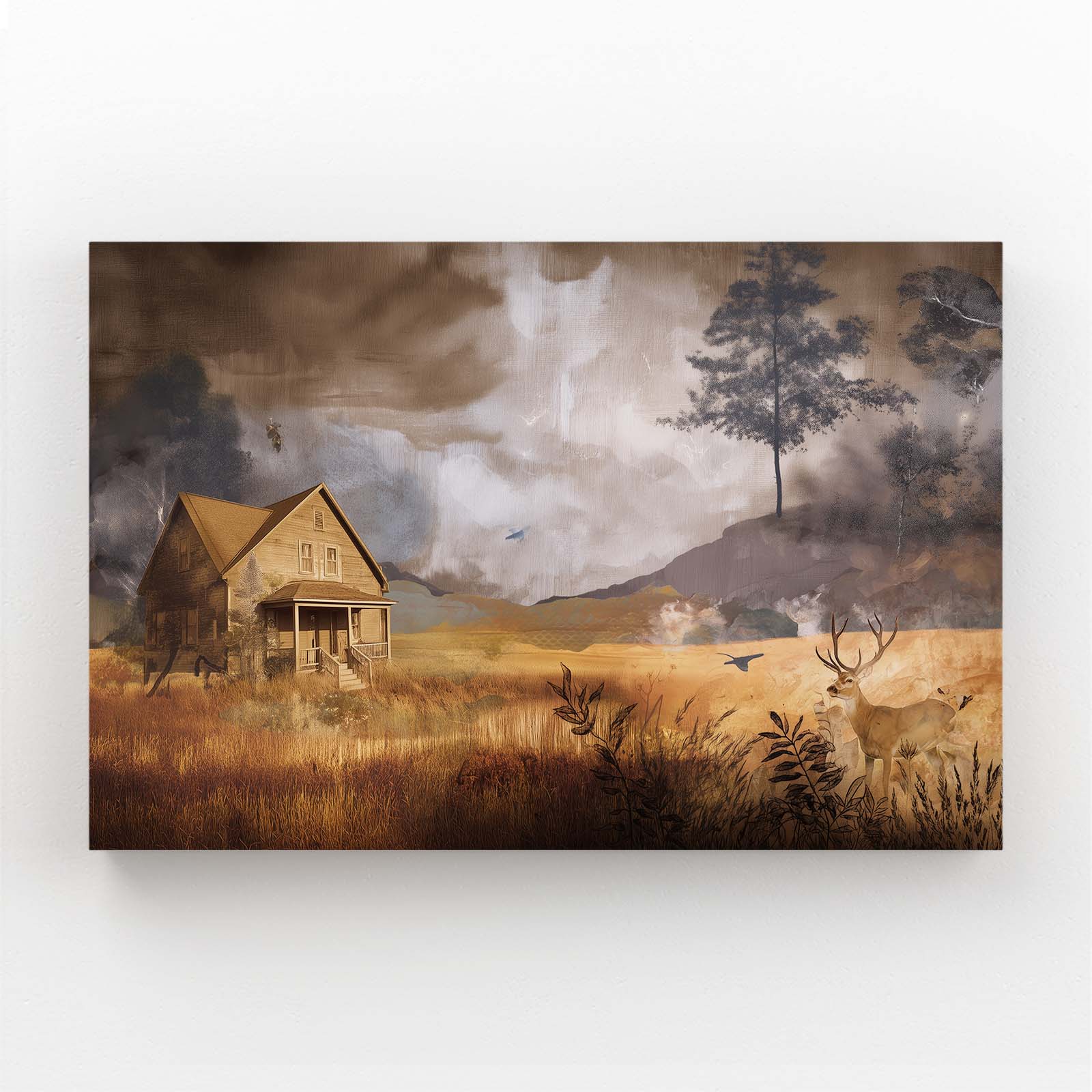 Moody Farmhouse Field Farmhouse Art – moody farmhouse field farmhouse canvas print