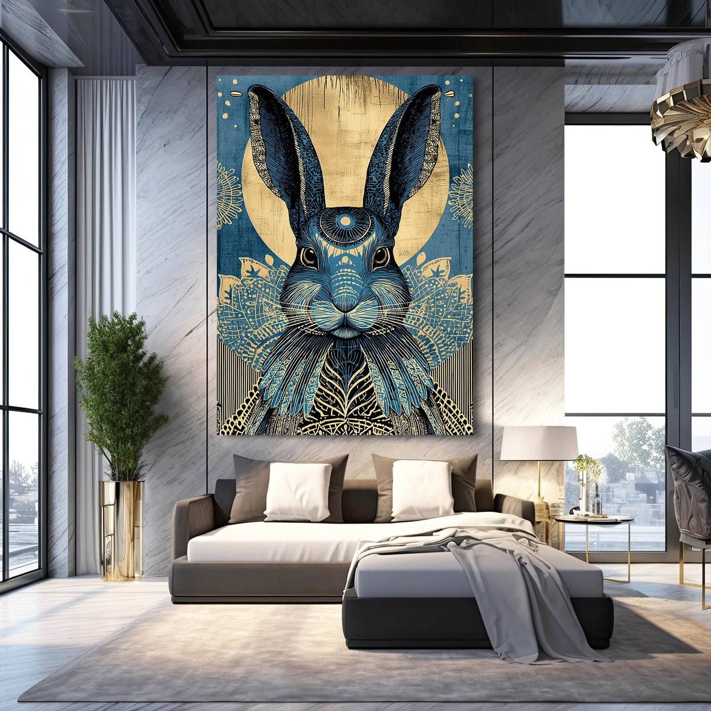 Moon Bunny Prints – angled canvas view on white background