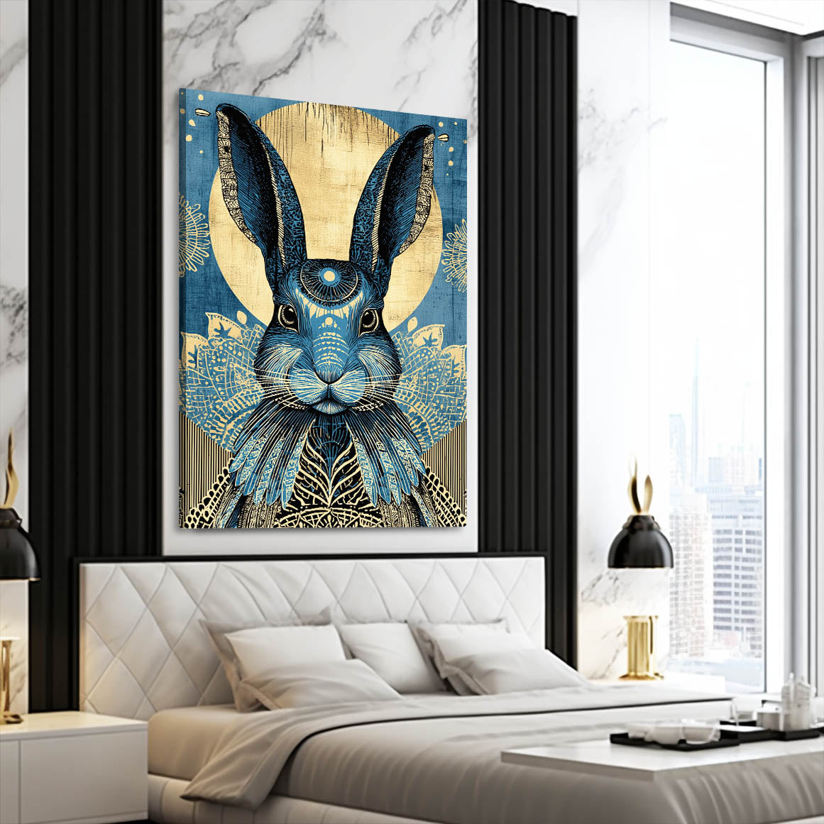 Moon Bunny Prints – angled canvas view on white background