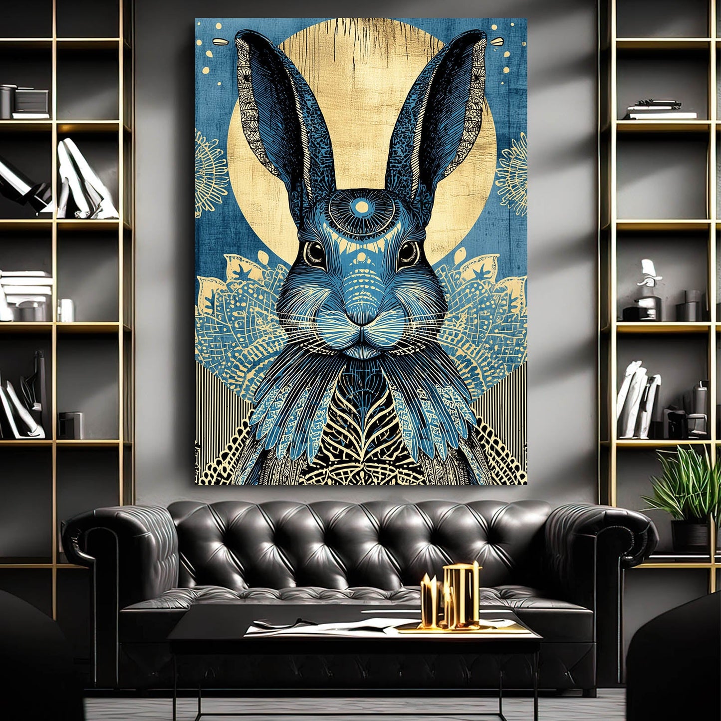 Moon Bunny Prints – angled canvas view on white background