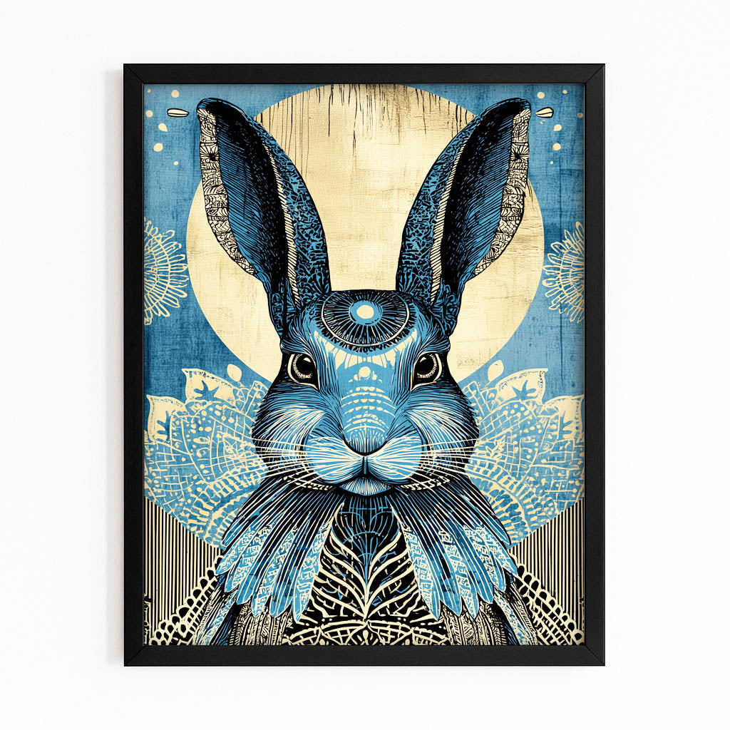 Moon Bunny Prints – with Premium Black frame on white background