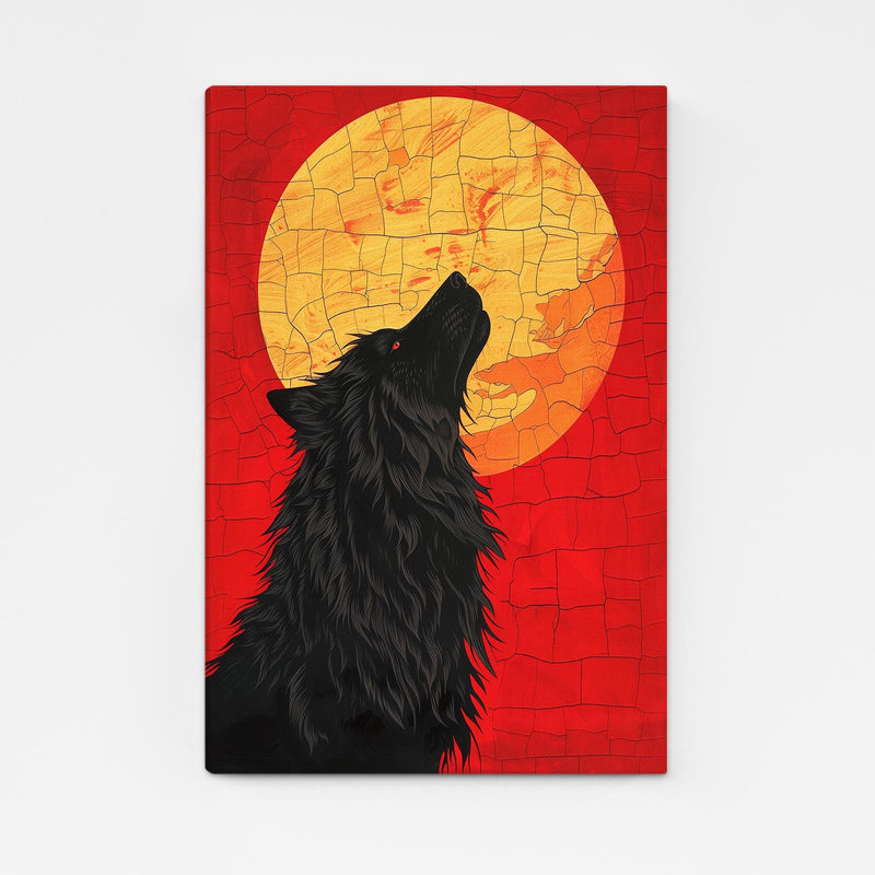 Moon Wolf Art — digital canvas print in red tones