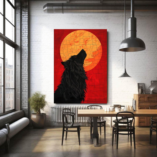 Moon Wolf Art — digital canvas print in red tones, view 3