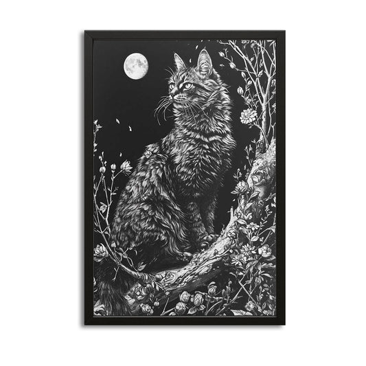 Moonlight Cat Art – canvas print on white background