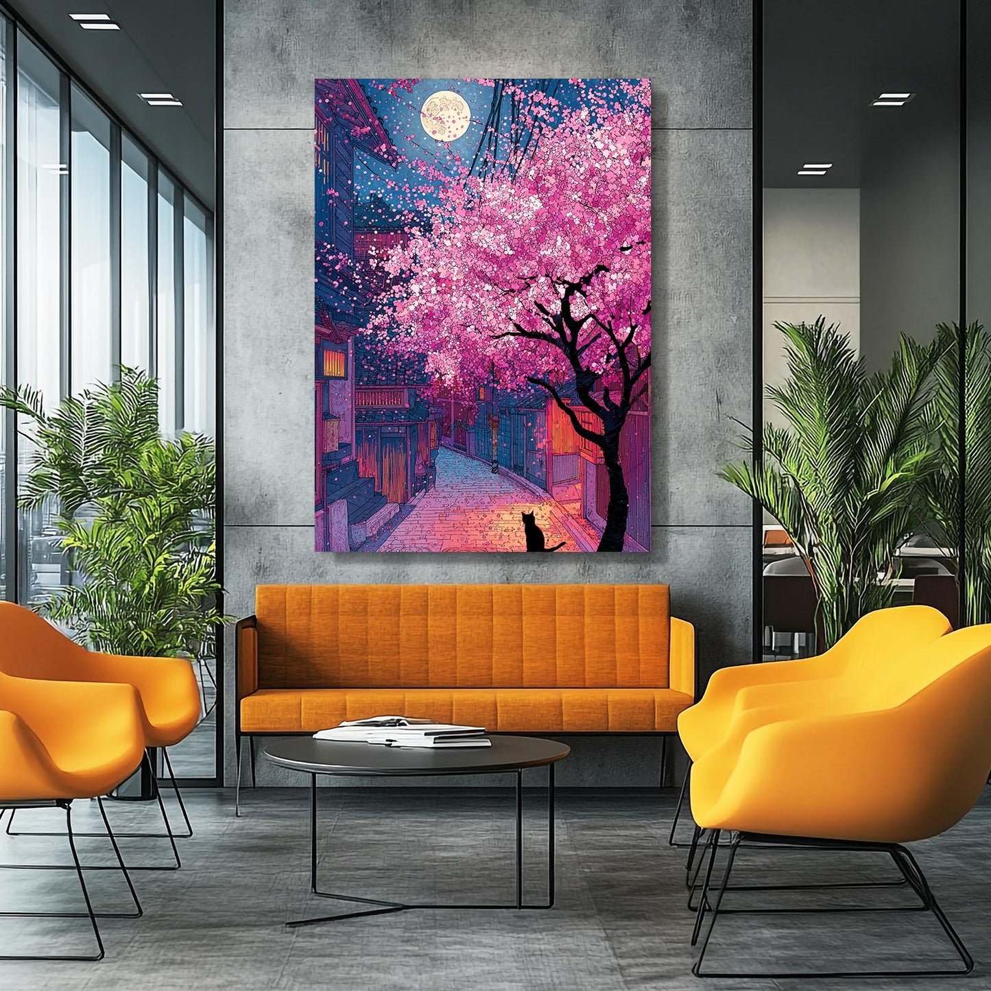 Moonlit Alley Cherry Blossom Prints – styled in a furnished interior