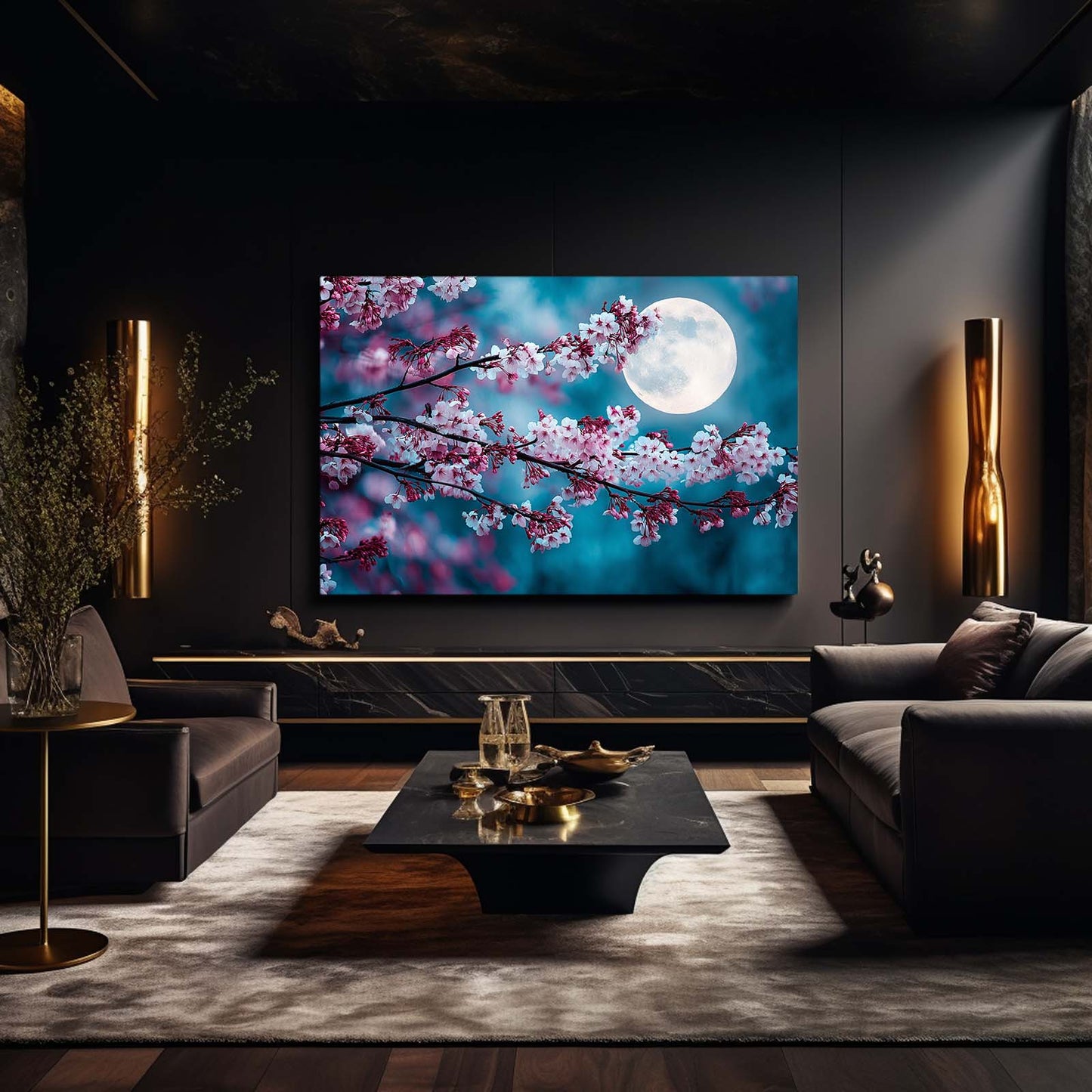 Moonlit Branch Cherry Blossom Wall Decor – styled in a furnished interior