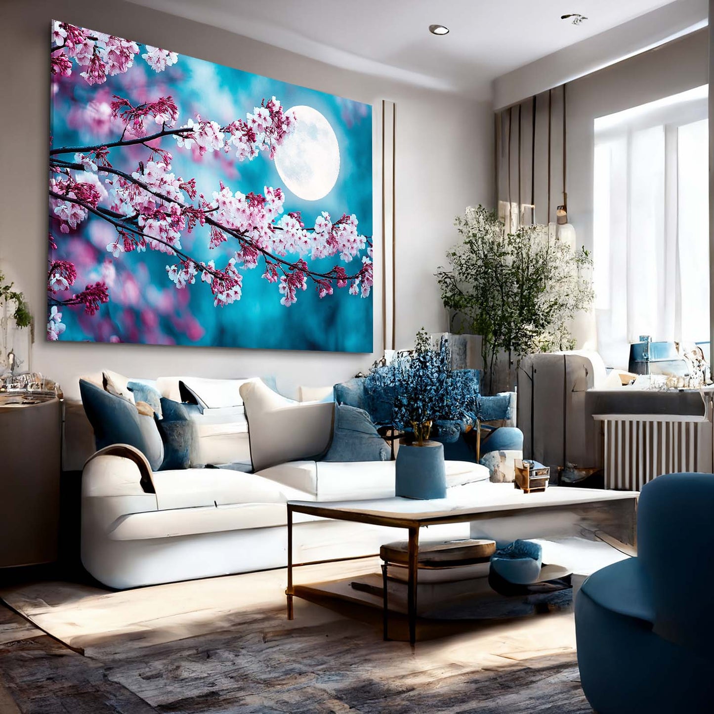 Moonlit Branch Cherry Blossom Wall Decor – styled in a furnished interior