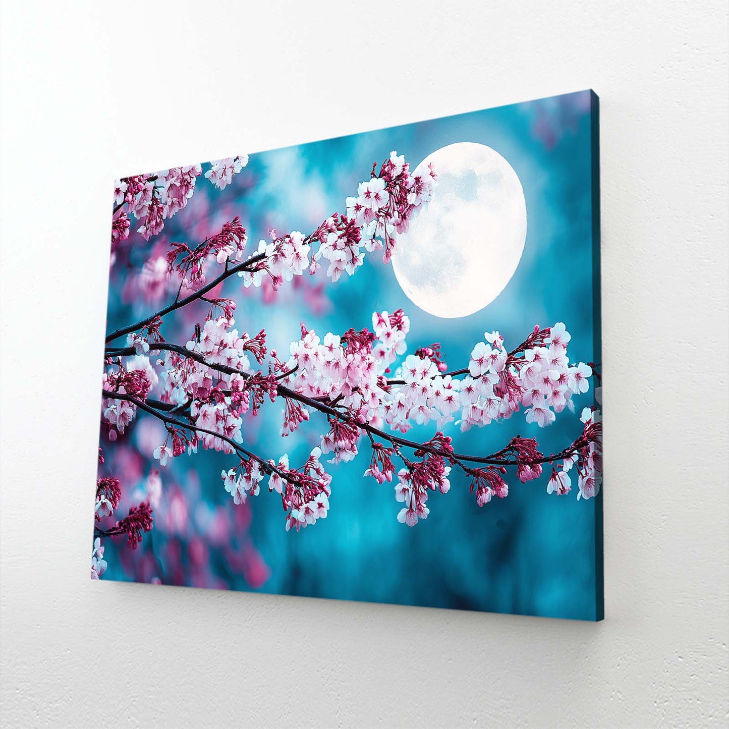 Moonlit Branch Cherry Blossom Wall Decor – angled canvas view on white background