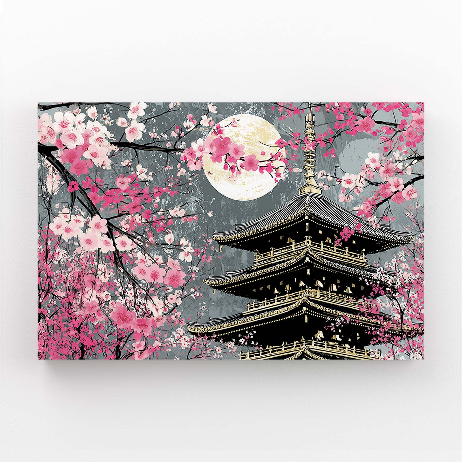 Moonlit Pagoda Tower Cherry Blossom Canvas – moonlit pagoda tower cherry blossom canvas print