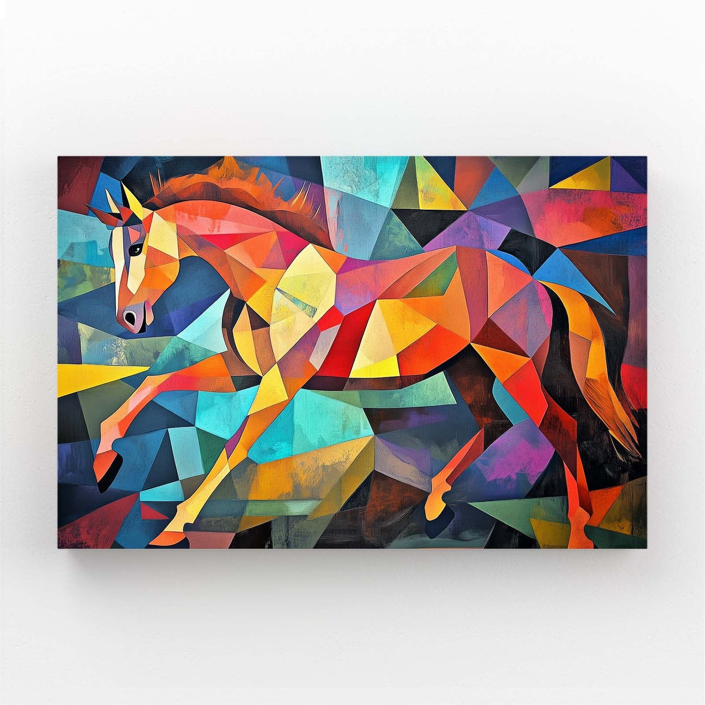 Mosaic Abstract Horse Art – angled canvas view on white background