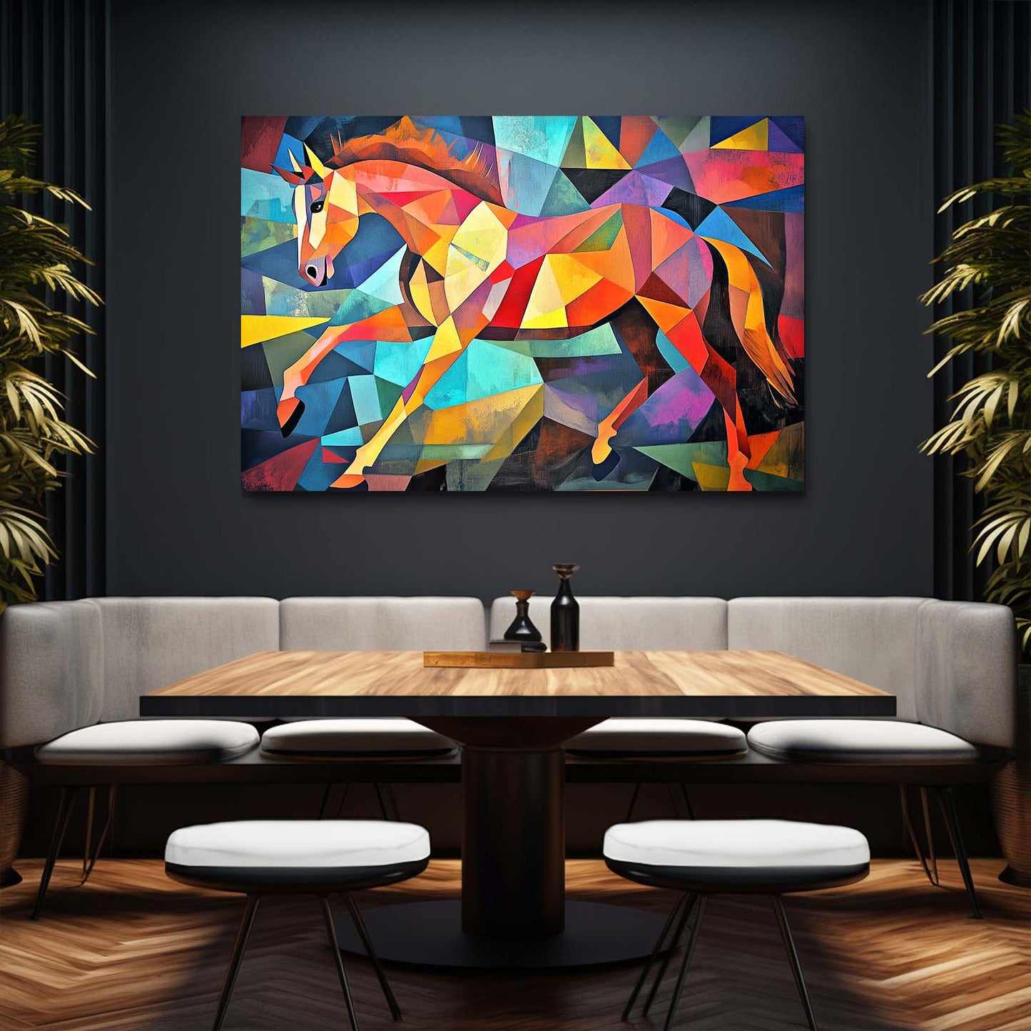 Mosaic Abstract Horse Art – angled canvas view on white background