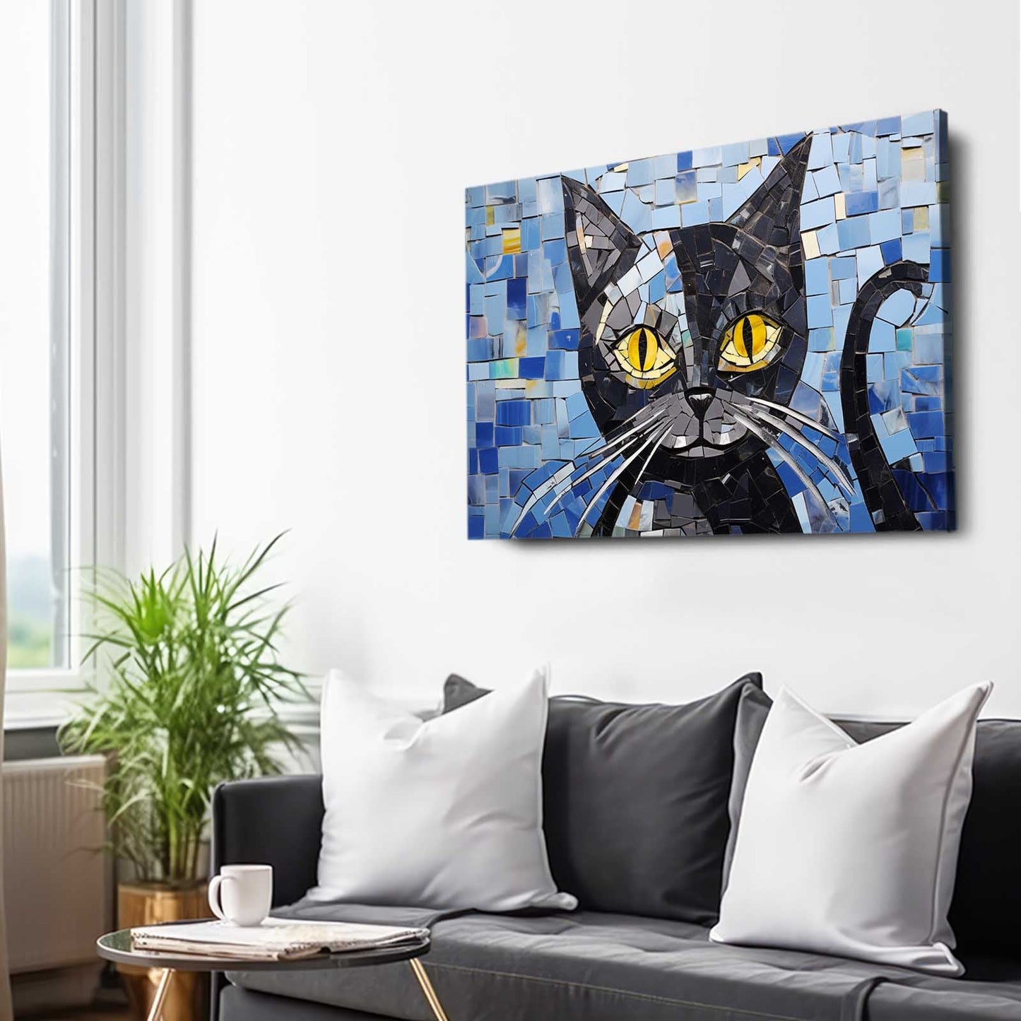Mosaic Blue Cat Wall Art