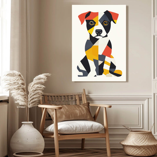 Mosaic Dog Art — geometric canvas print in white tones, view 3