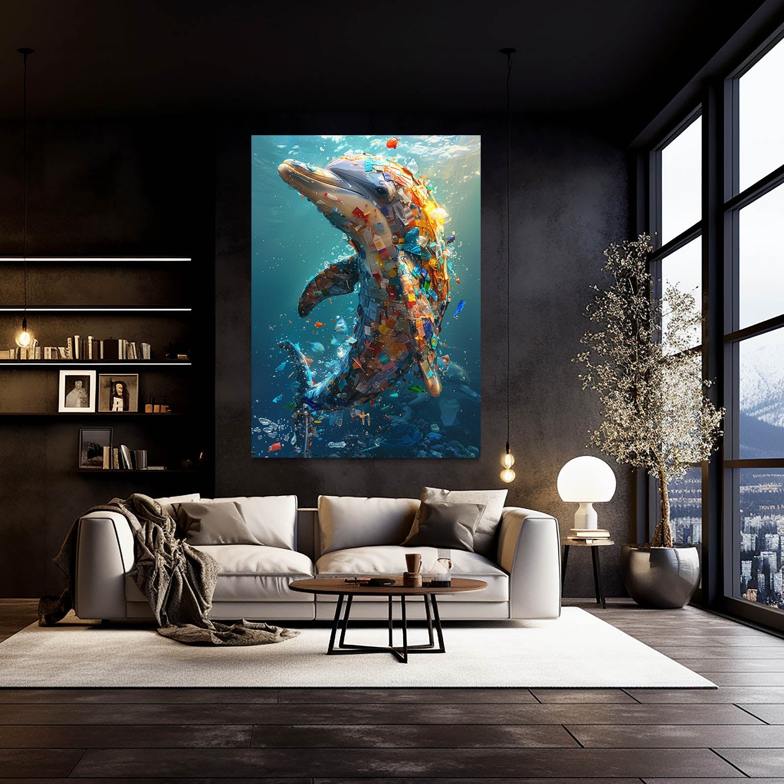 Mosaic Duo Dolphin Art – styled in a furnished interior