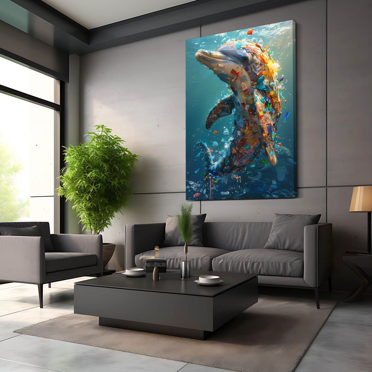Mosaic Duo Dolphin Art – styled in a furnished interior
