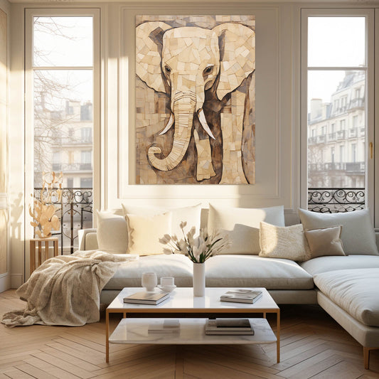 Mosaic Elephant Art — mosaic canvas print in orange tones, view 3