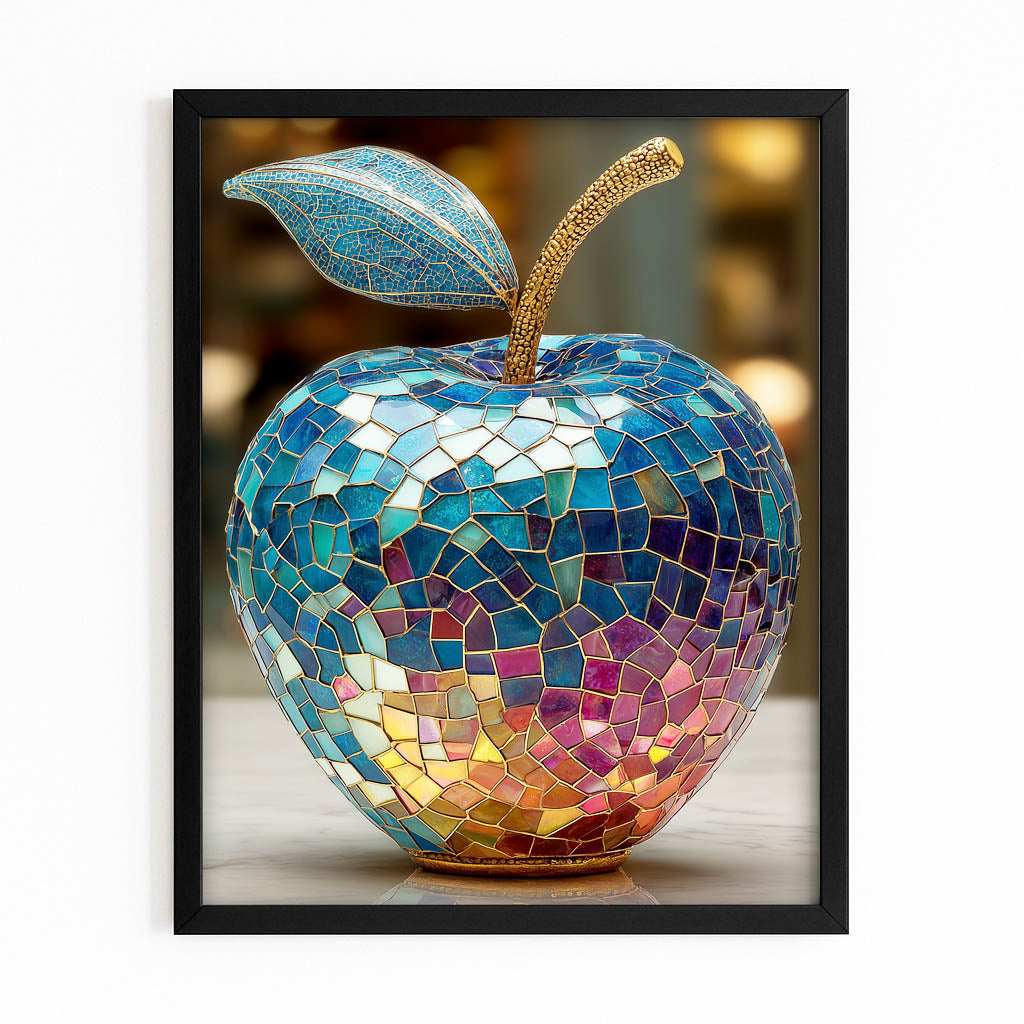 Mosaic Glass Fruit Wall Decor – with Premium Black frame on white background