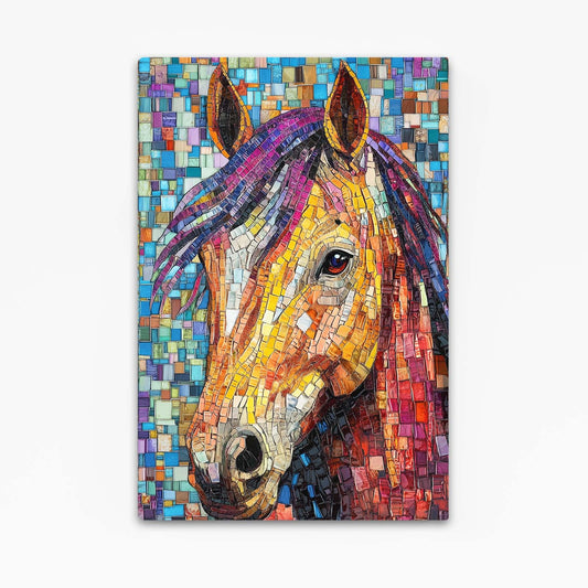 Mosaic Horse Art – angled canvas view on white background