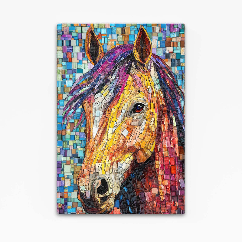 Mosaic Horse Art – angled canvas view on white background