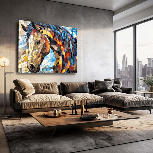 Mosaic Horse Prints – angled canvas view on white background