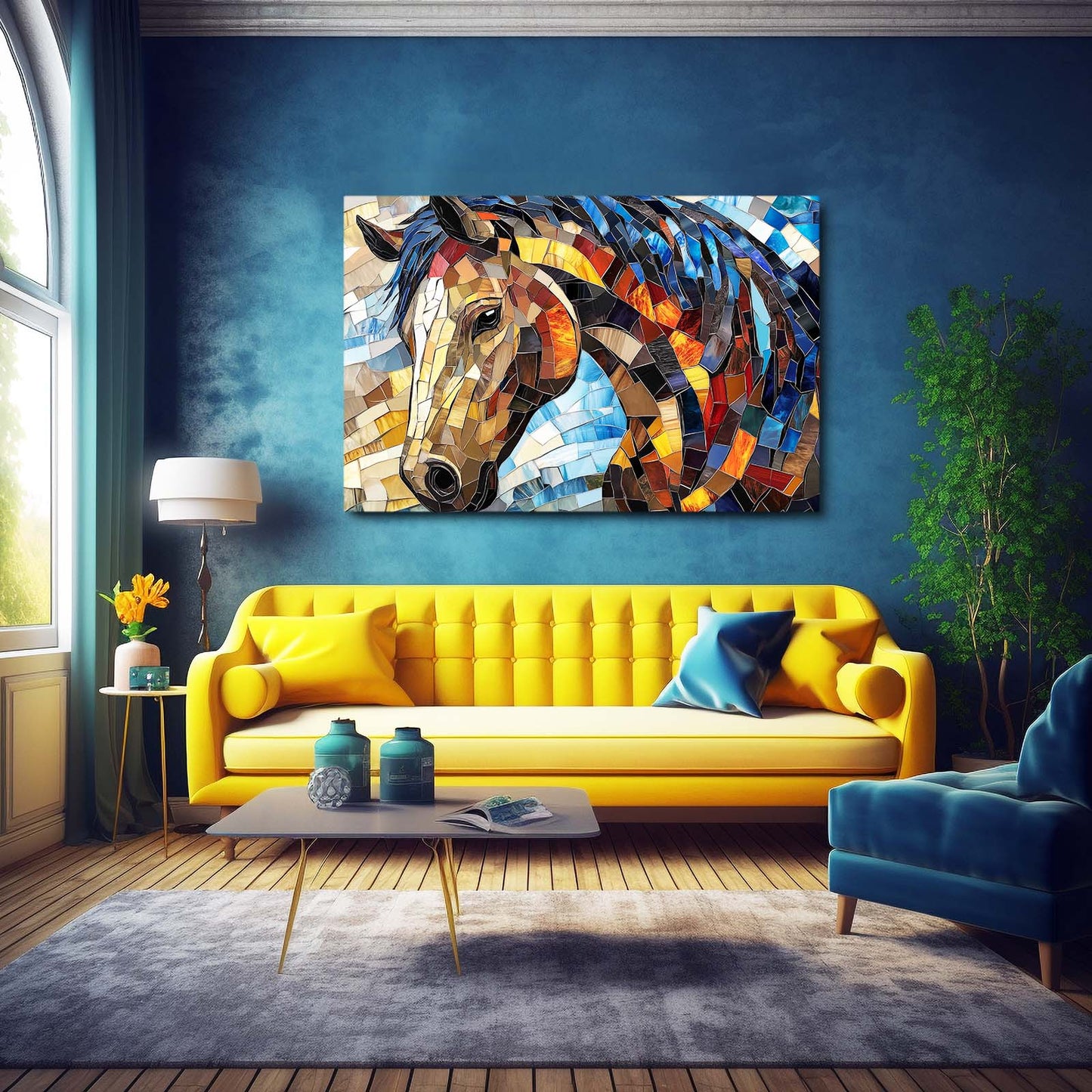 Mosaic Horse Prints – angled canvas view on white background
