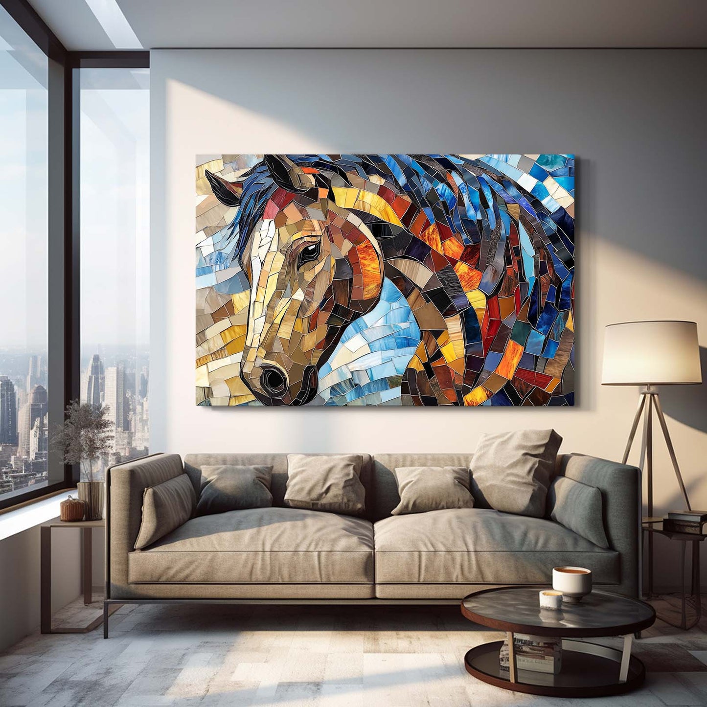 Mosaic Horse Prints – angled canvas view on white background