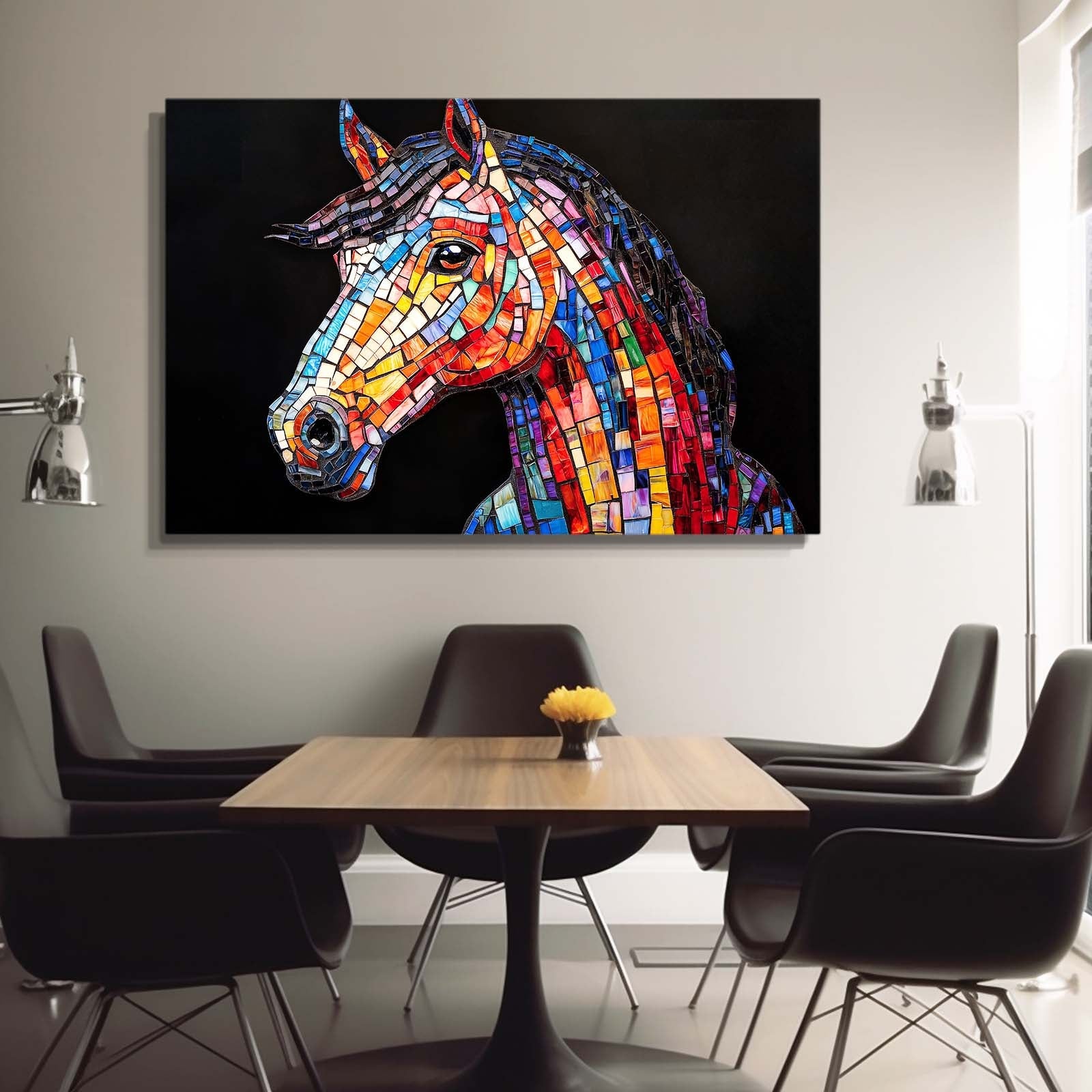 Mosaic Horse Wall Art – angled canvas view on white background