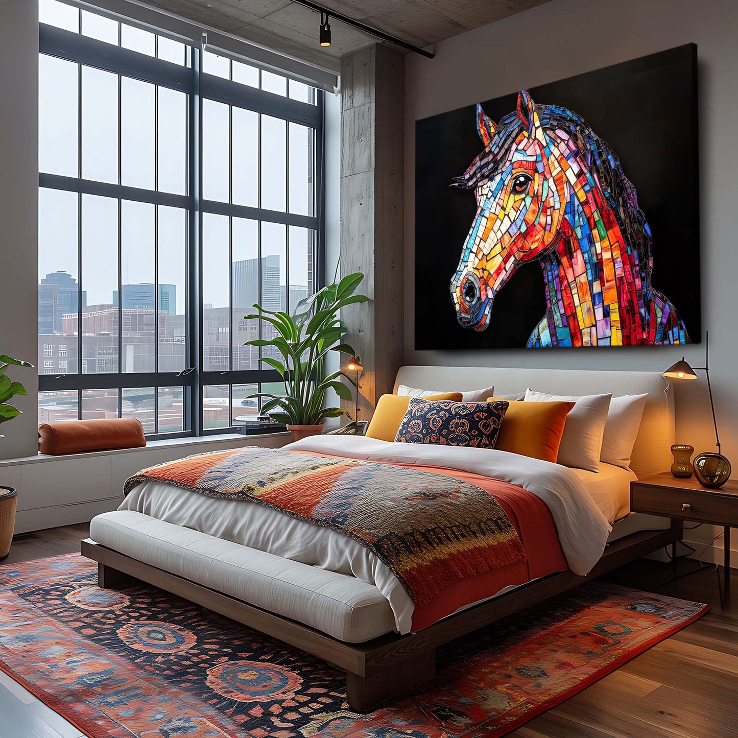 Mosaic Horse Wall Art – angled canvas view on white background