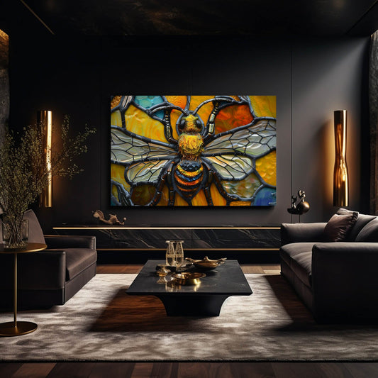Mosaic Panel Bee Art — mosaic canvas print in orange tones, view 3