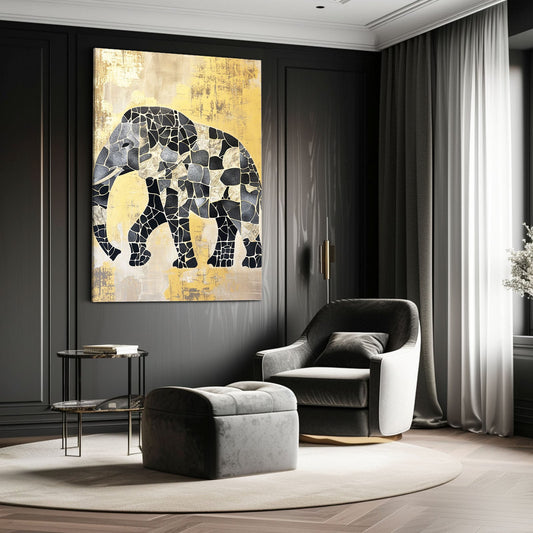 Mosaic Pattern Elephant Art — abstract canvas print in white tones, view 3