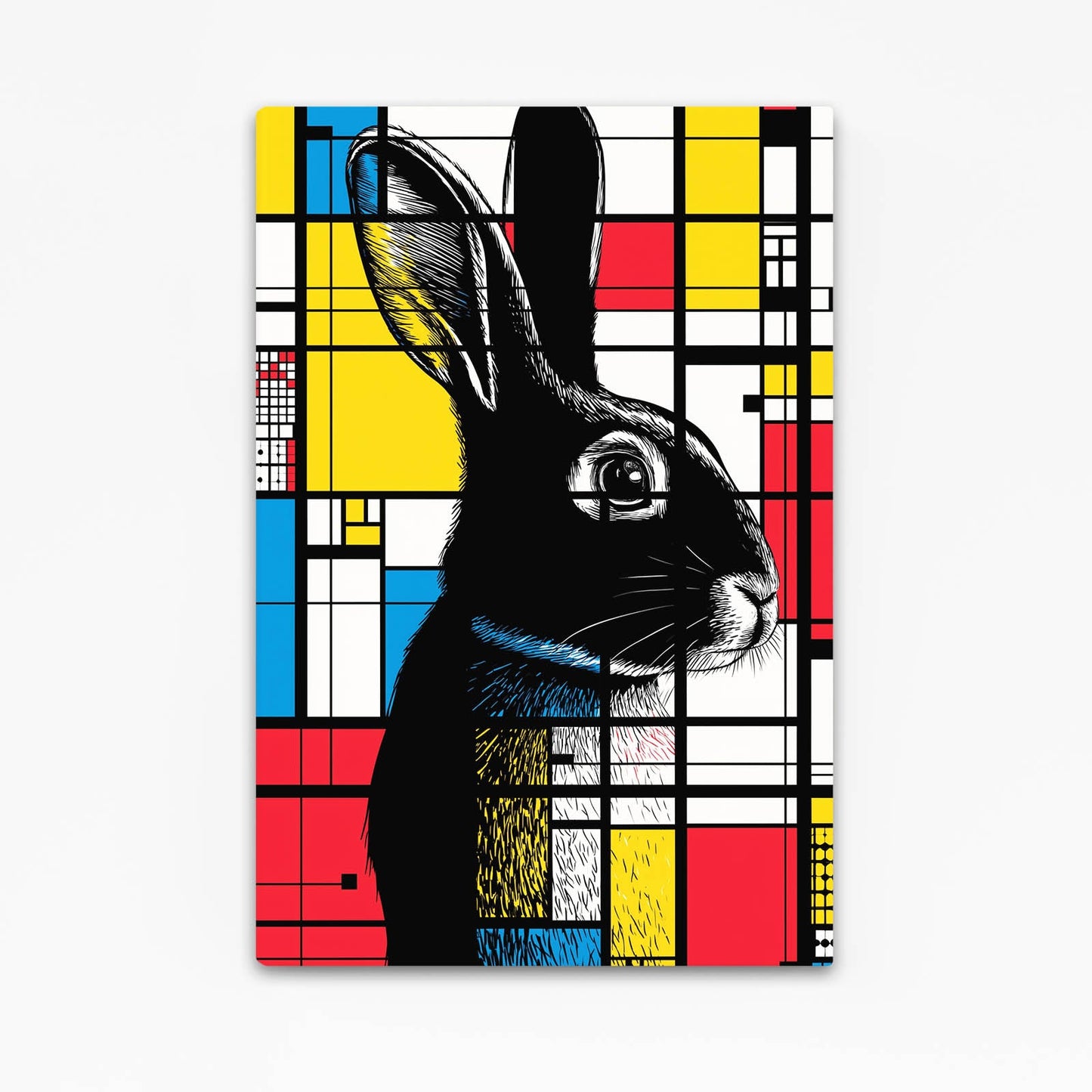 Mosaic Rabbit Art – angled canvas view on white background