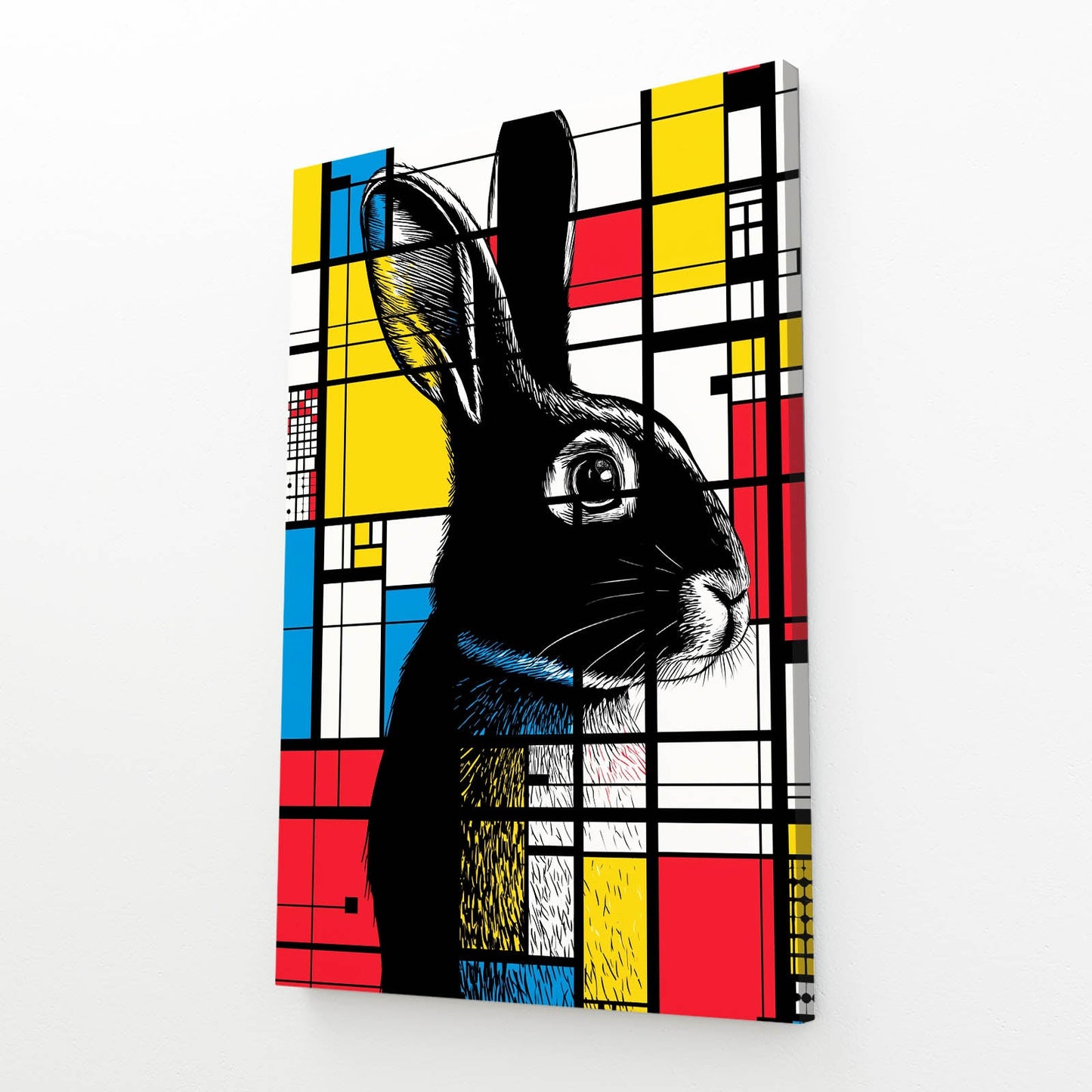Mosaic Rabbit Art – angled canvas view on white background