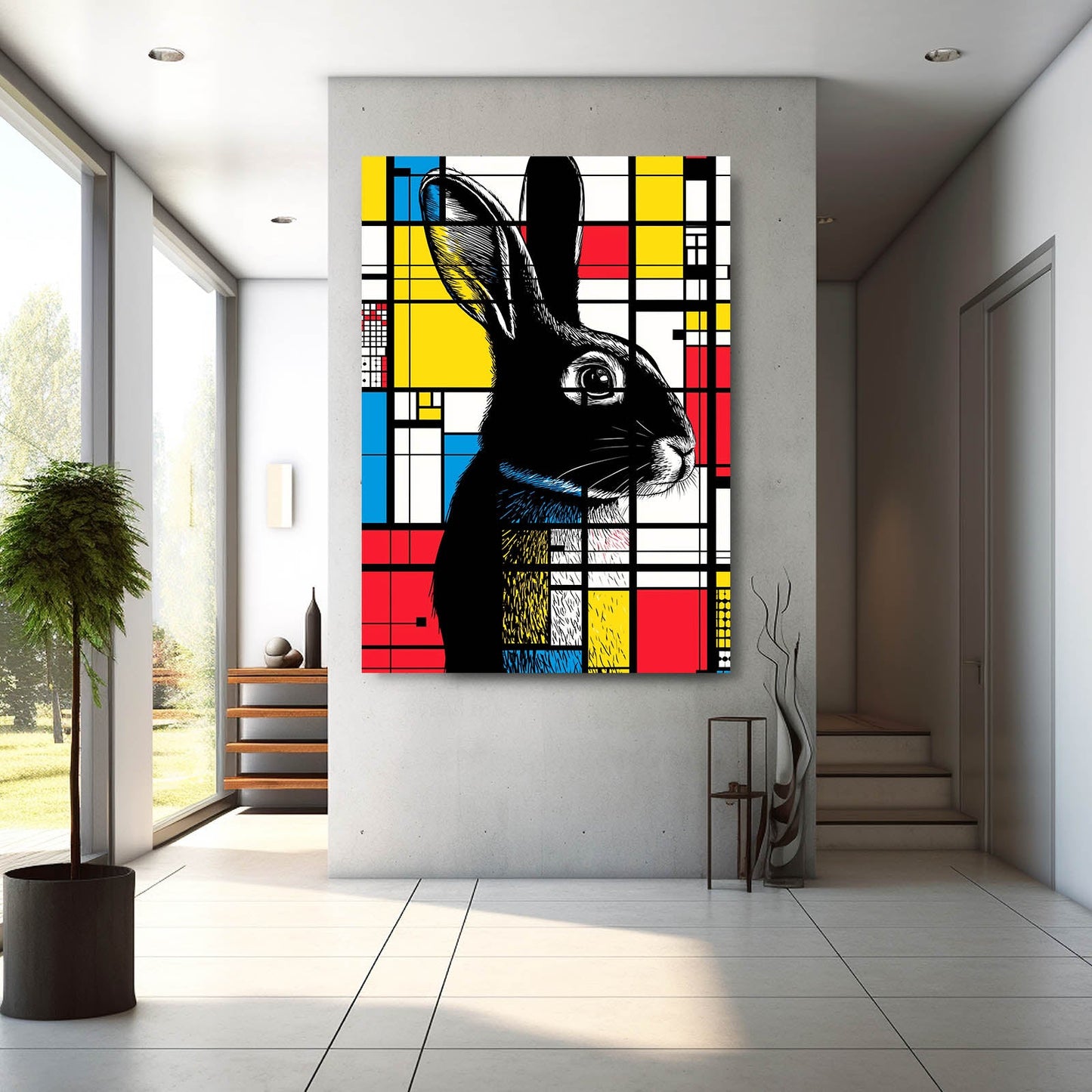 Mosaic Rabbit Art – angled canvas view on white background